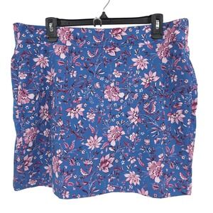 J Jill Fit Skort Women L Petite Blue Floral Knit Pockets Athletic Walking Tennis